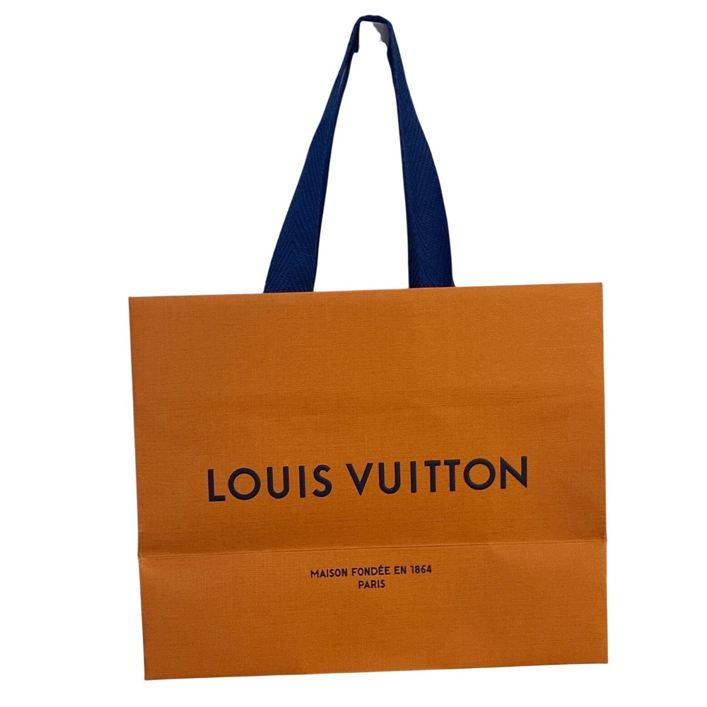 Louis Vuitton small paper bag 7x8.75" designer shopping tote orange blue handles